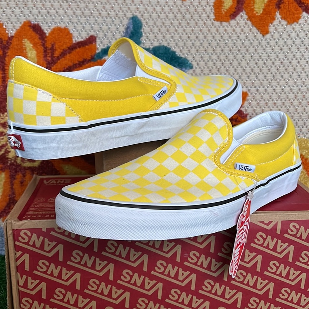 Vans Classic Slip On Checkerboard Cyber Yellow/True White Men’s sneakers - Picture 9 of 16